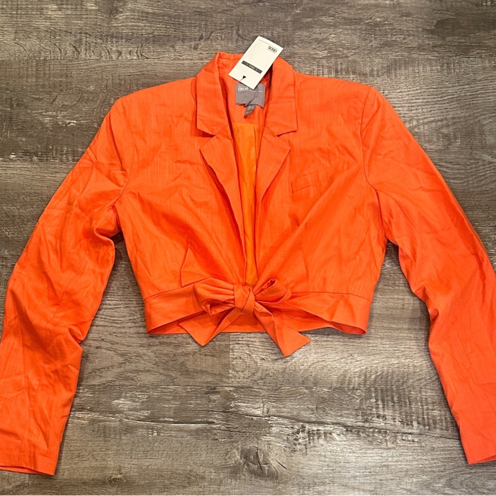 ASOS‎ Bright Orange Cropped Tie-Front Blazer Size 8 Tall